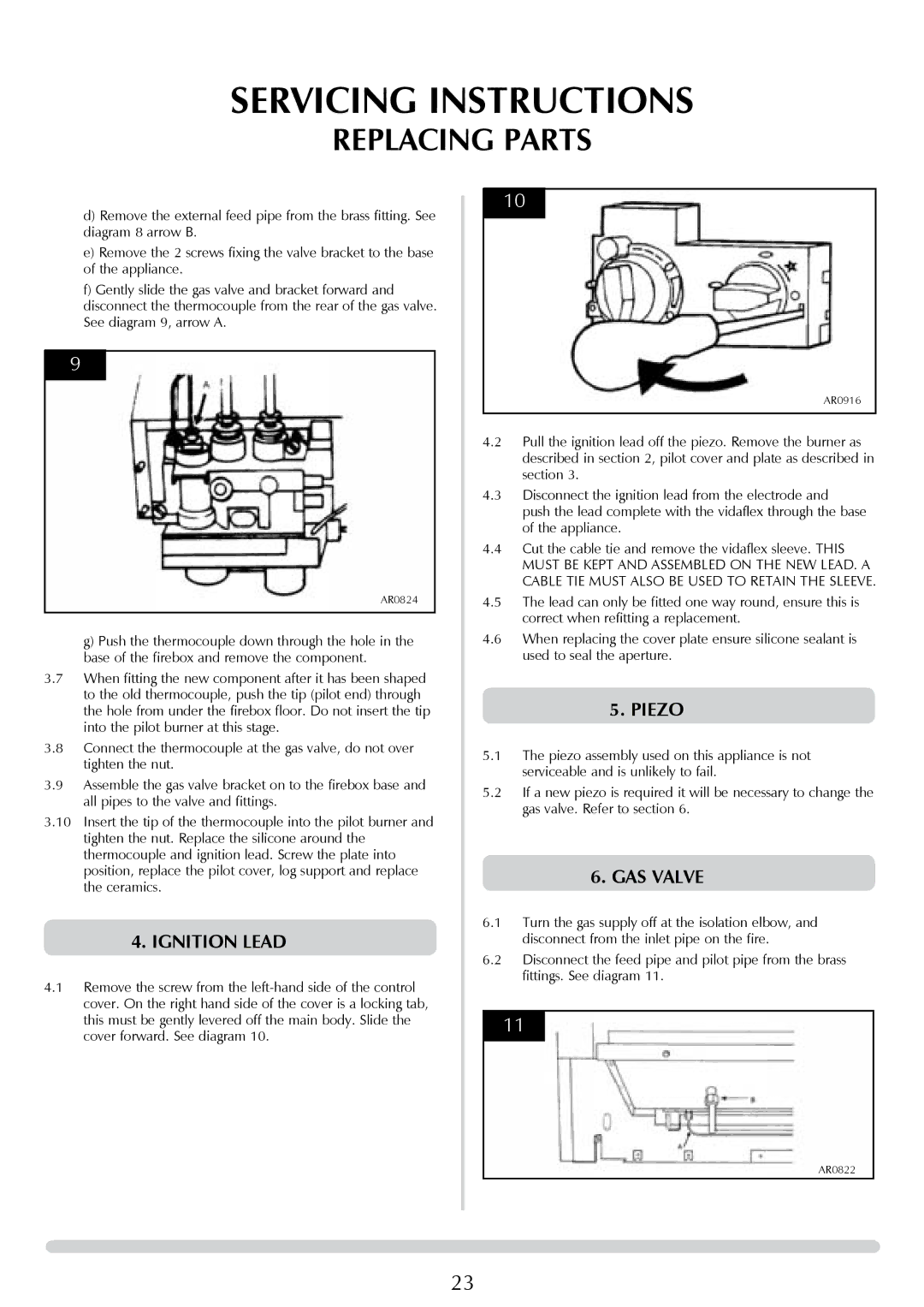 Stovax P8627 BS, P8627 MA manual Ignition Lead, Piezo, GAS Valve 